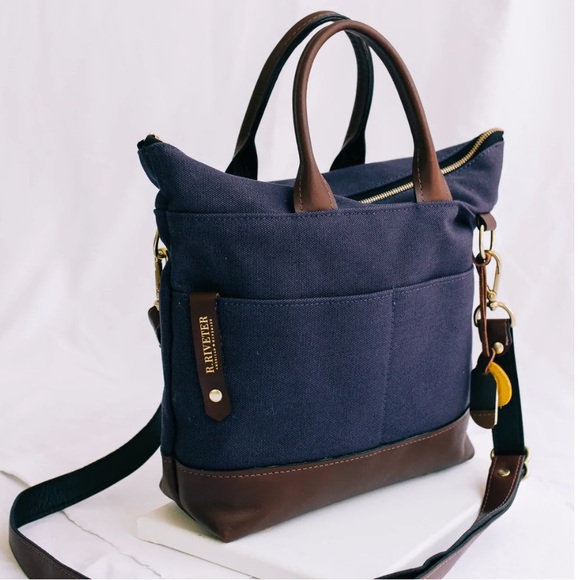 R. Riveter Bags R Riveter Otto Signature Navy Canvas Brown Leather